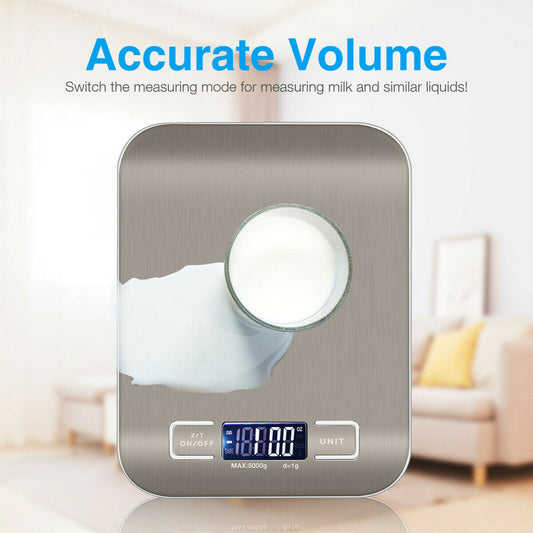 Digital Stainless Steel Kitchen Scale: 5KG/11lb Precision with LCD Display